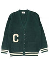 College Logo Patch Wool Long Cardigan Green - CELINE - BALAAN 2