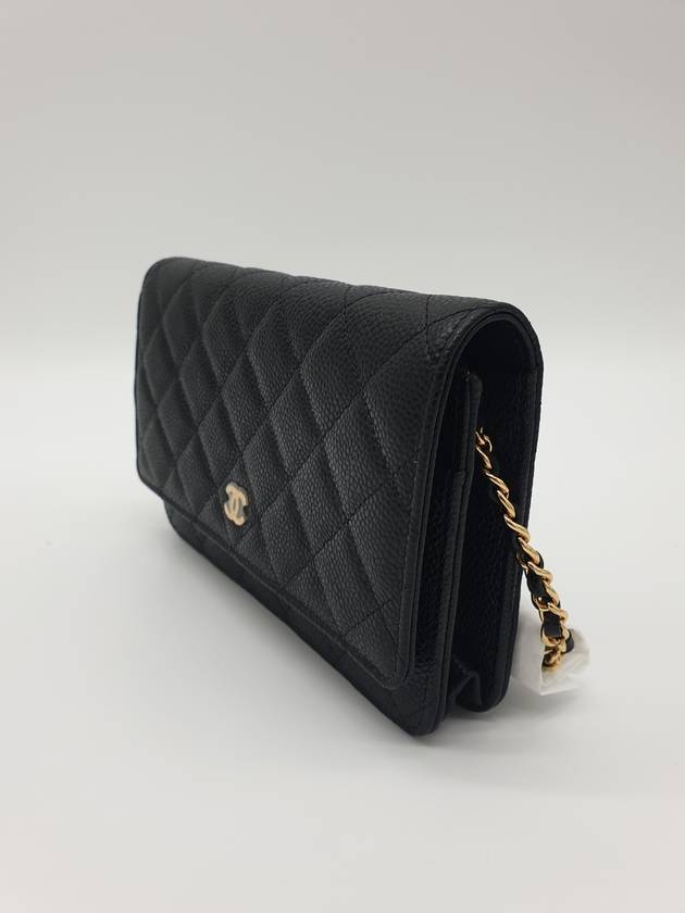 Classic Wallet On Chain Crossbody Bag Grained Calfskin Gold Black - CHANEL - BALAAN 6