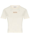 Logo Patch Crop Cotton Short Sleeve T-shirt Light Beige - MIU MIU - BALAAN 2