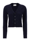 Embroidered Heart Logo Cashmere Cardigan Navy - AMI - BALAAN 1