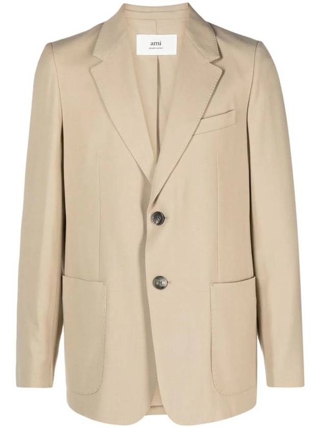 Tailored Single Breasted Blazer Jacket Beige - AMI - BALAAN 1