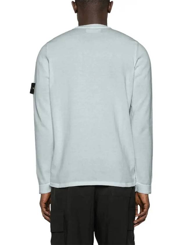 Raw Hand Cotton Crewneck Knit Top Sky Blue - STONE ISLAND - BALAAN 4