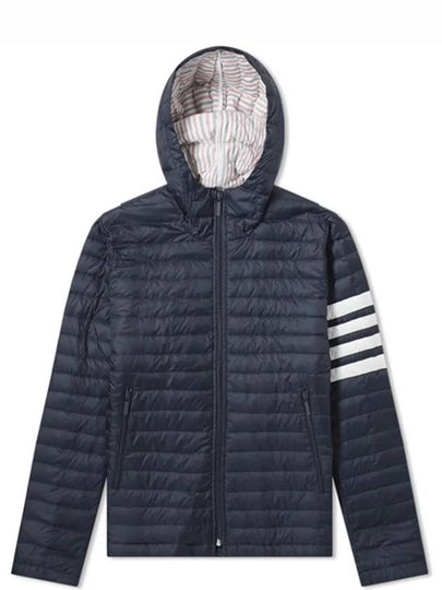 Matte Nylon 4-Bar Stripe Downfill Quilted Hoodie Padding Navy - THOM BROWNE - BALAAN 2