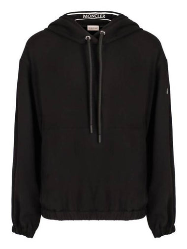 Logo Patch Satin Hoodie Black - MONCLER - BALAAN 1