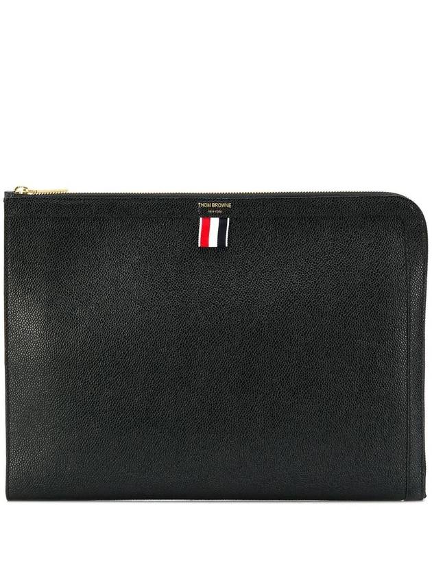 Three Stripes Tab Pebble Document Folio Clutch Bag Black - THOM BROWNE - BALAAN 2