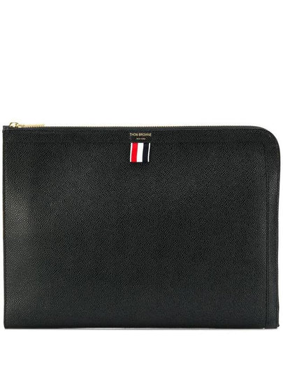 Three Stripes Tab Pebble Document Folio Clutch Bag Black - THOM BROWNE - BALAAN 2