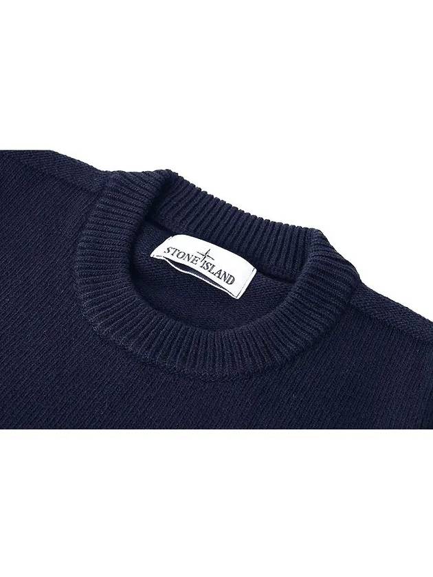 Logo Patch Crew Neck Wool Knit Top Navy - STONE ISLAND - BALAAN 4