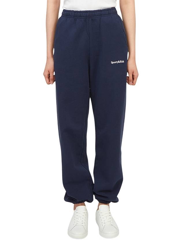 Training Logo Cotton Jogger Track Pants Navy - SPORTY & RICH - BALAAN 4