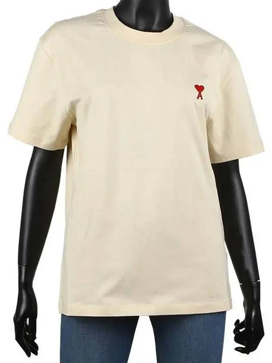 Small Heart Logo Short Sleeve T-Shirt Beige - AMI - BALAAN 2