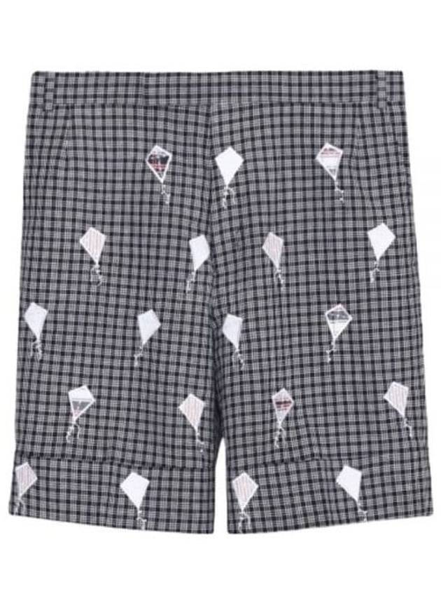 Satin Stitch Patchwork Wool Shorts Navy - THOM BROWNE - BALAAN 2