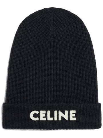 logo embroidered knit beanie black - CELINE - BALAAN.