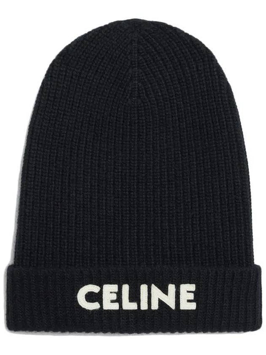 Embroider Logo Knit Beanie Black - CELINE - BALAAN 1