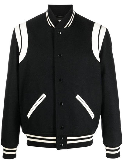 Teddy Bomber Jacket in Wool Black White - SAINT LAURENT - BALAAN 2