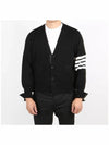 Men's 4 Bar Mr. Tom Icon Intarsia Bag Classic Merino Wool Cardigan Black - THOM BROWNE - BALAAN 3