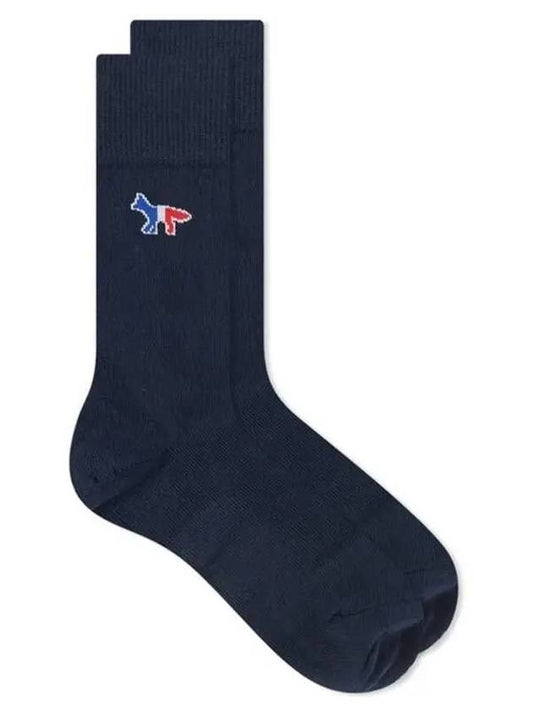 Tri Color Fox Logo Cotton Socks Navy - MAISON KITSUNE - BALAAN 2