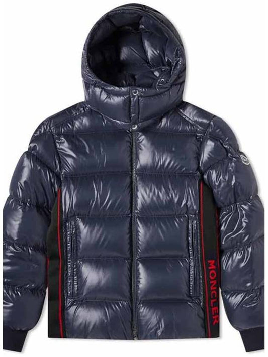 Moncler 1A00145 68950 742 LUNETIERE side lettering hooded short down jacket navy men s padding - MONCLER - BALAAN 2