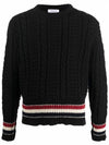 Men's Three Stripe Cable Knit Black - THOM BROWNE - BALAAN.