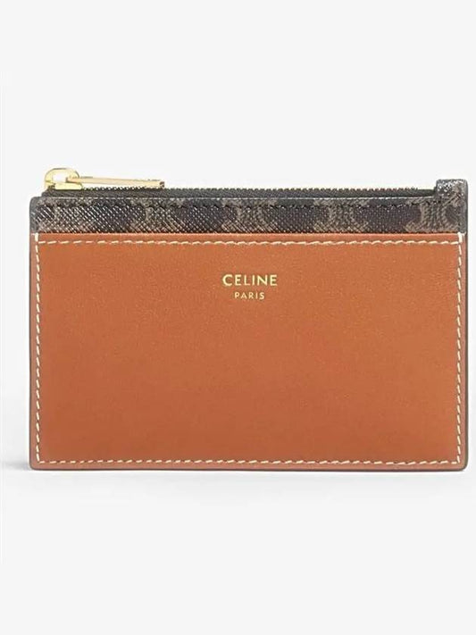 Triomphe Canvas Gold Zipper Card Wallet Tan - CELINE - BALAAN 2