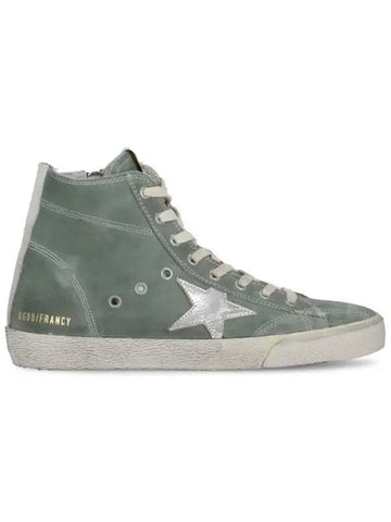 Francy Suede Laminated High Top Sneakers Silver Military Green - GOLDEN GOOSE - BALAAN 1