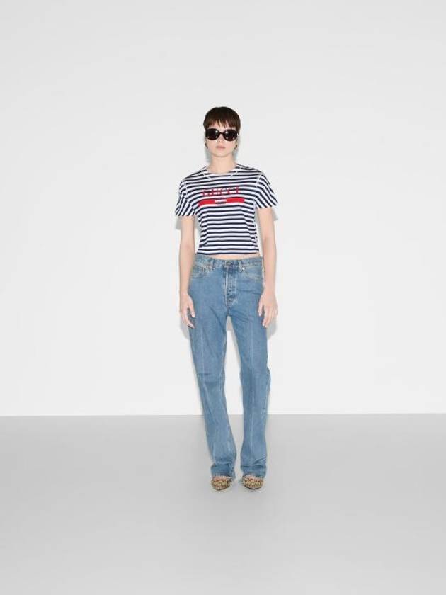 Cotton Back Logo Patch Straight Jeans Blue - GUCCI - BALAAN 3