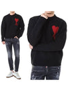 Intarsia Big Heart Logo Wool Knit Top Black - AMI - BALAAN 2