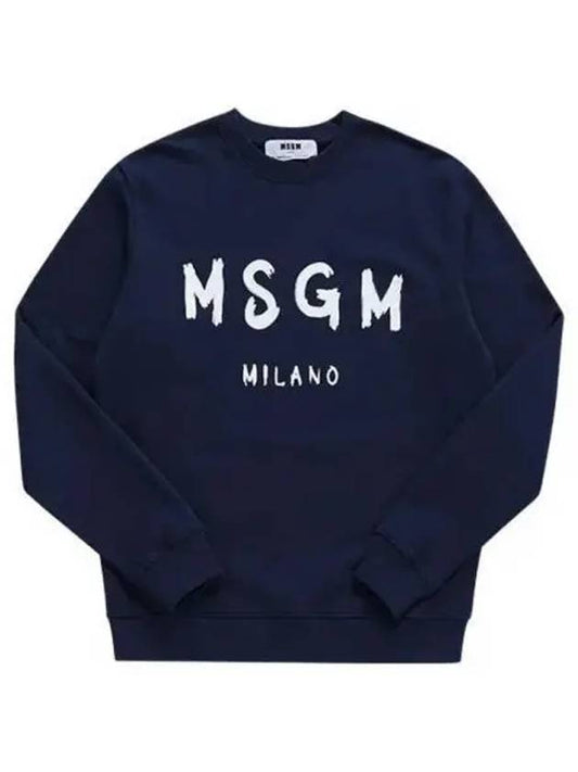 Brushed Logo Print Cotton Sweatshirt Navy - MSGM - BALAAN 2