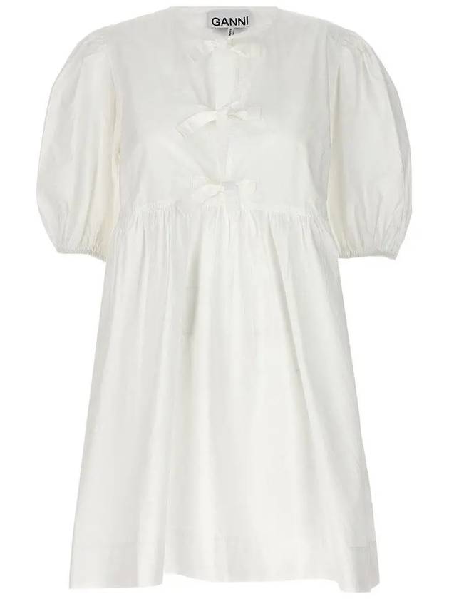 String Cotton Poplin Short Dress Bright White - GANNI - BALAAN 2