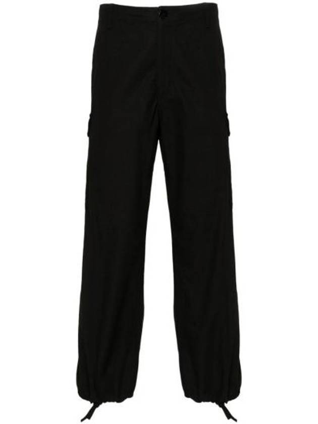 Paris Label Flap Pocket Workwear Cargo Cotton Straight Pants Black - KENZO - BALAAN 2