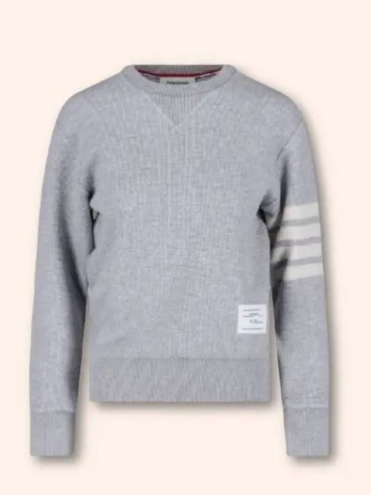 4-Bar Striped Waffle Wool Cashmere Pullover Knit Top Pastel Grey - THOM BROWNE - BALAAN 2