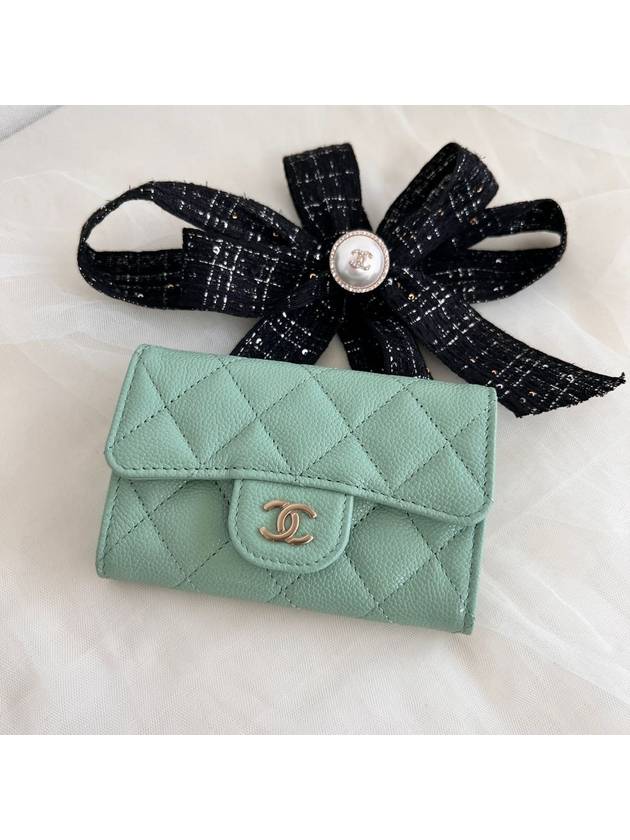 Classic Caviar Flap Card Wallet Light Green - CHANEL - BALAAN 4