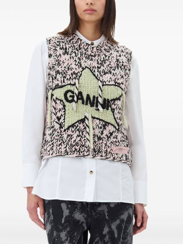 Logo Graphic Knit Vest Chalk Pink - GANNI - BALAAN 3