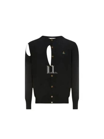 Embroidered Logo Ribbed Cut-Out Cotton Cardigan Black - VIVIENNE WESTWOOD - BALAAN 2