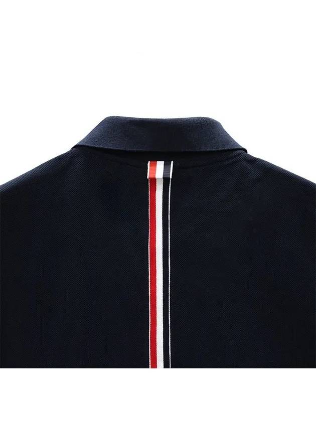 Men's Cotton Pique Center Bag Striped Short Sleeve Polo Shirt  Navy - THOM BROWNE - BALAAN 8