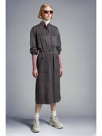 Twill Midi Dress Grey - MONCLER - BALAAN 1