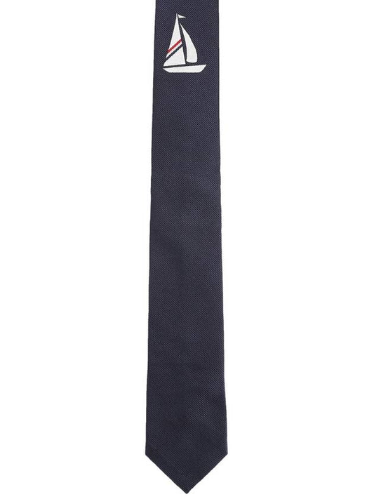 Sailboat Icon Jacquard Tie Navy - THOM BROWNE - BALAAN.