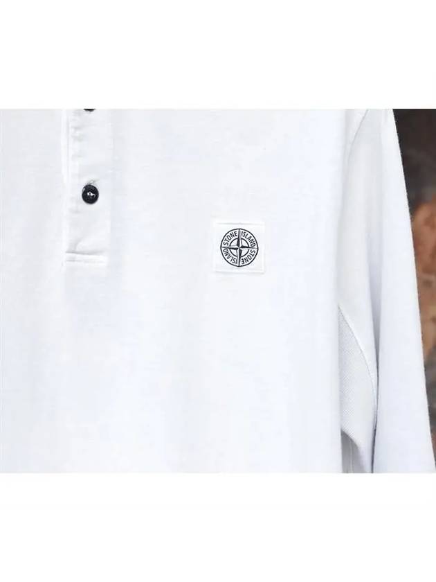 Men's Logo Long Sleeve Polo Shirt White - STONE ISLAND - BALAAN 4