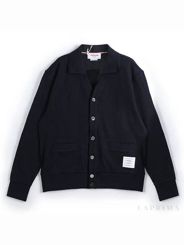 Logo Patch Rib Cardigan Navy - THOM BROWNE - BALAAN 9