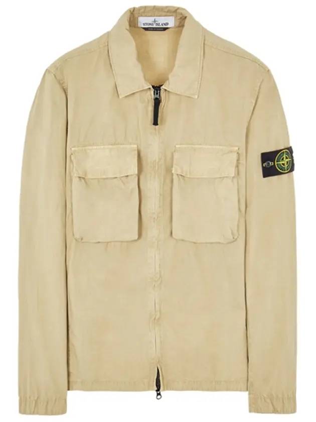 Front Pocket Wappen Patch Overshirt Zip-Up Jacket Beige - STONE ISLAND - BALAAN 1