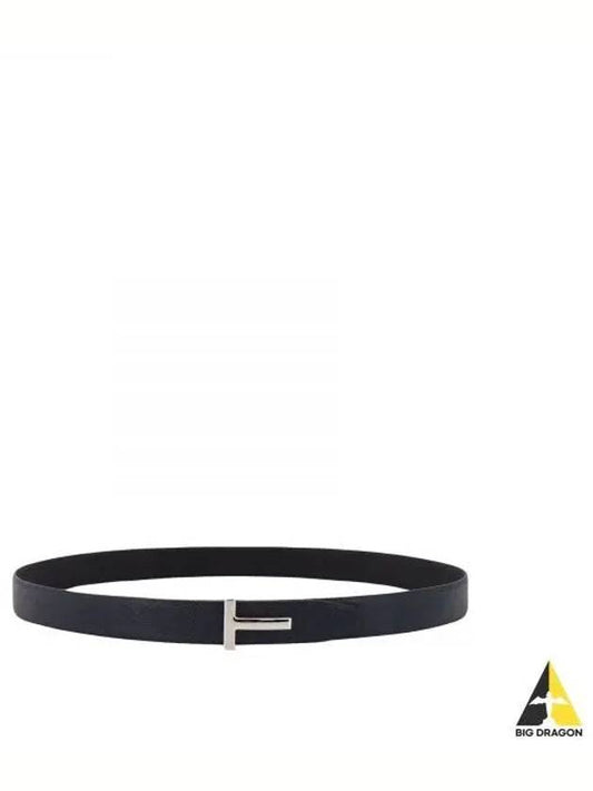 Silver Hardware T Logo Reversible Leather Belt Black Navy - TOM FORD - BALAAN 2