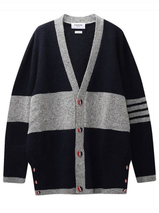 Two Tone Wool Mohair Cardigan Navy Grey - THOM BROWNE - BALAAN 2