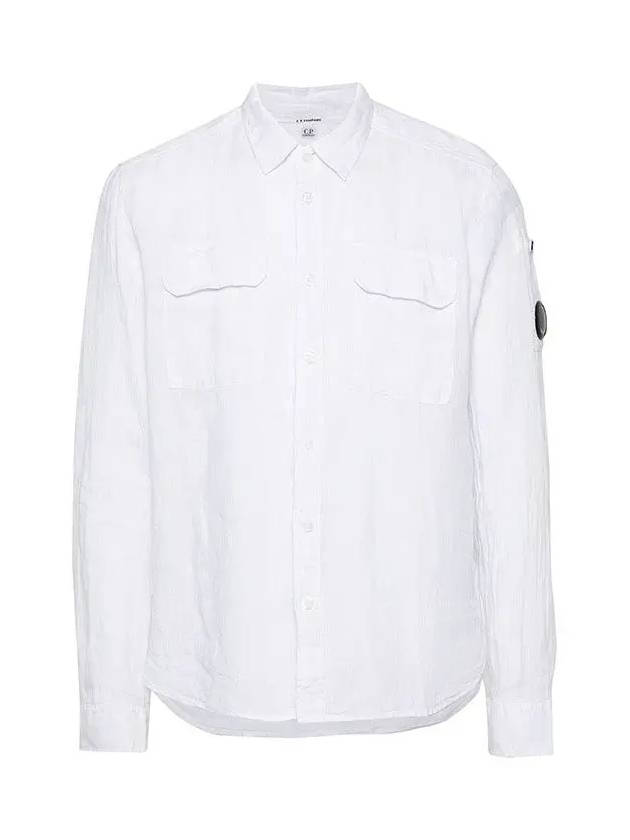 Linen Pocket Long Sleeve Shirt White - CP COMPANY - BALAAN 3