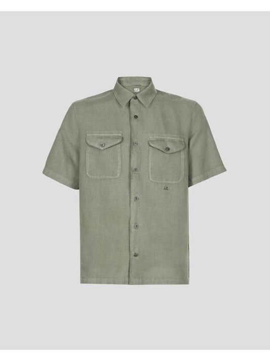 Linen small logo button shirt - CP COMPANY - BALAAN 1