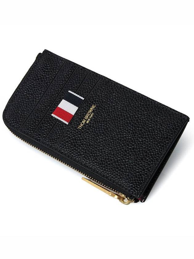 Stripe Zip Around Pebble Grain Leather Card Wallet Black - THOM BROWNE - BALAAN 6