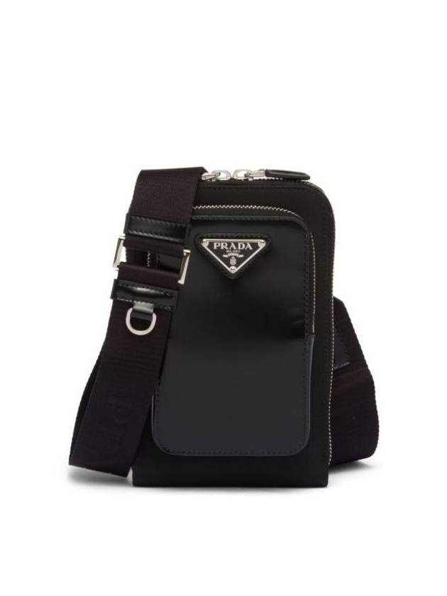 Triangle Logo Brushed Leather Phone Case Cross Bag Black - PRADA - BALAAN 6