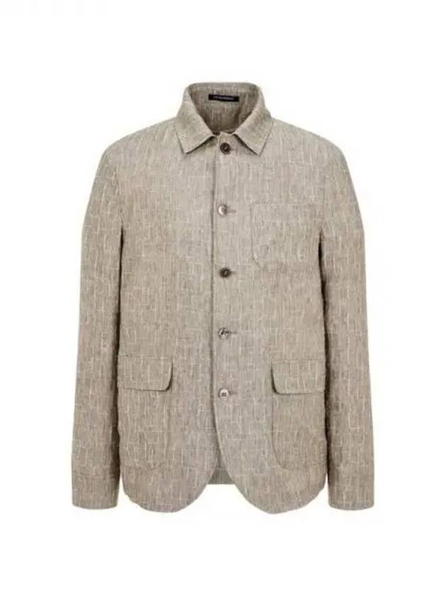 Men s patterned linen single jacket melange beige 271803 - EMPORIO ARMANI - BALAAN 1