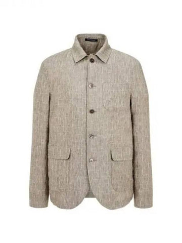 Men s patterned linen single jacket melange beige 271803 - EMPORIO ARMANI - BALAAN 1