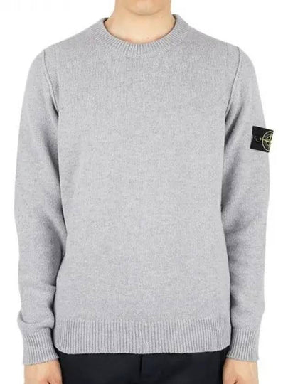 Logo Patch Lambswool Crewneck Knit Top Melange Grey - STONE ISLAND - BALAAN 2