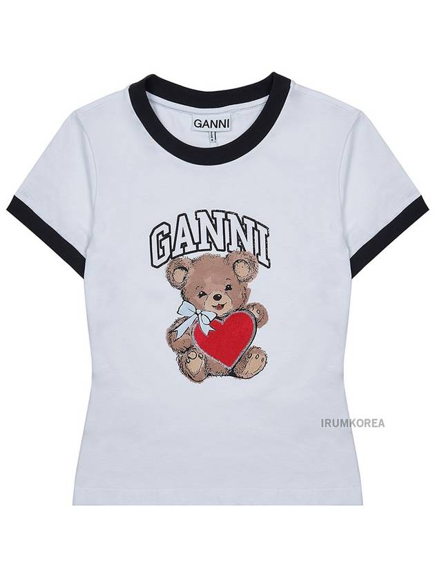 Basic Jersey Bear Print Short Sleeve T-Shirt White - GANNI - BALAAN 9