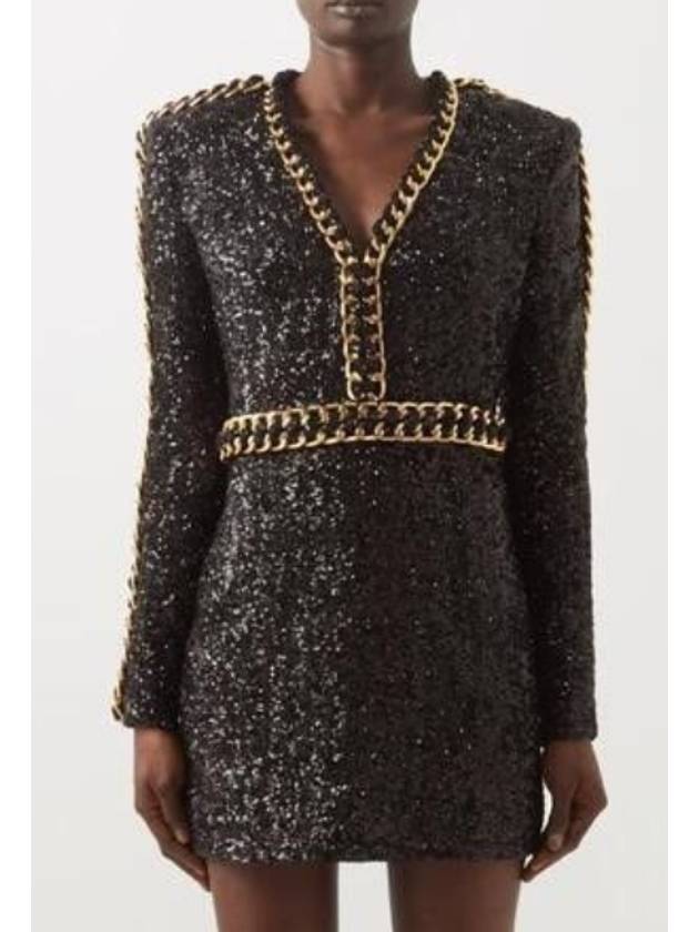 Black one piece chain mini dress R8140PB11 - BALMAIN - BALAAN 1