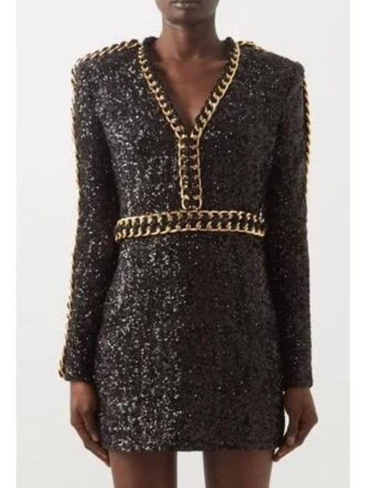 Black one piece chain mini dress - BALMAIN - BALAAN 1